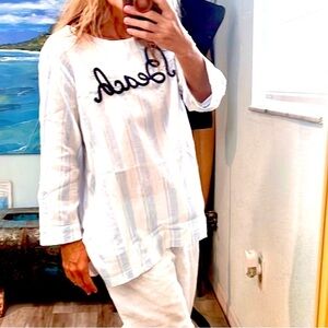 BEACH:Sunbay,Softly Striped “Beach” Top, Beach-Brunch,Excellent Condition,Size M
